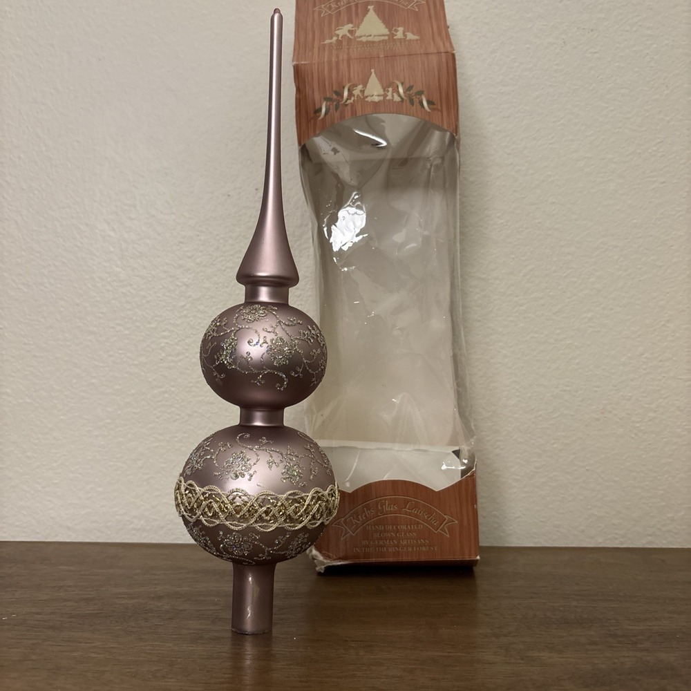 Vintage German Krebs Glas‎ Lauscha Blown Glass Christmas Tree Topper Purple Pink